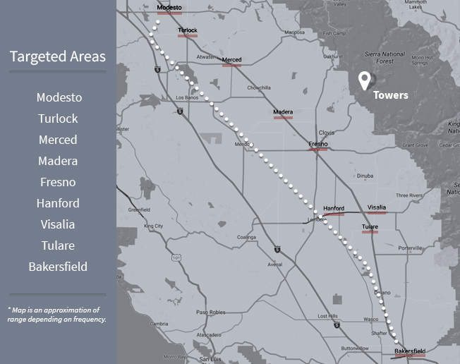 broadcast towers are located in Auberry, California